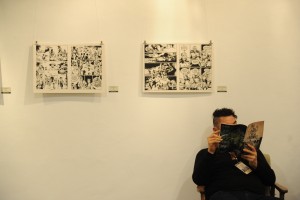So sieht eine Ausstellung von Reinhard Kleist aus - die Graphic Novels hängen an der Wand